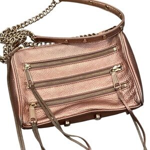 Rebecca Minkoff Mini 5-Zip Crossbody Bag in‎ Rose Gold Pebbled Leather